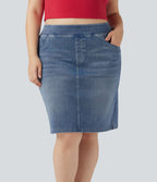 Jupe décontractée en denim délavé Halara Flex™ grande taille taille haute avec poches