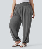 Jogging décontracté grande taille taille haute croisé à cordon avec poches latérales