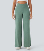 Pantalon de yoga à jambe large avec taille haute croisée et poche arrière