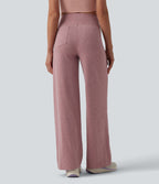 Pantalon de yoga chiné taille haute à jambes droites avec poches