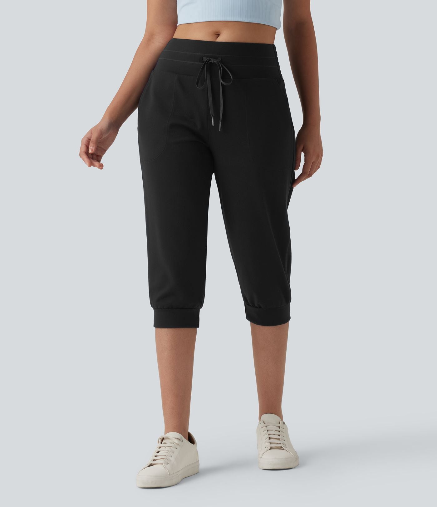 Jogging casual capri taille mi-haute avec cordon de serrage et poches