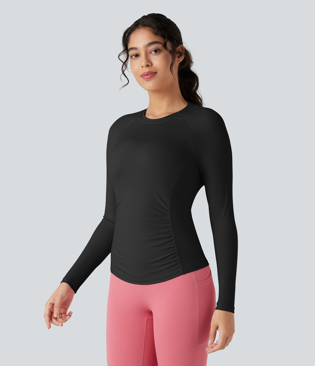 Top de sport yoga ajusté col rond manches longues raglan