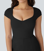 Combinaison de yoga Softlyzero™ Airy avec col U, manches courtes et poches latérales - Édition Easy Peasy