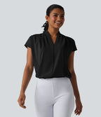 Blouse esprit bureau ample défroissage facile, col V et manches chauve-souris