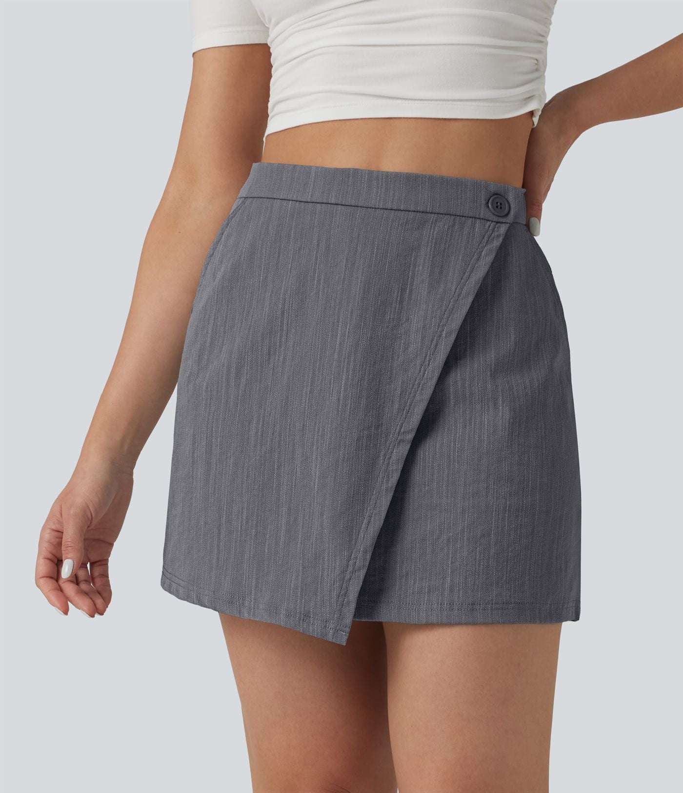 Jupe mini effet lin taille haute 2-en-1 avec poches
