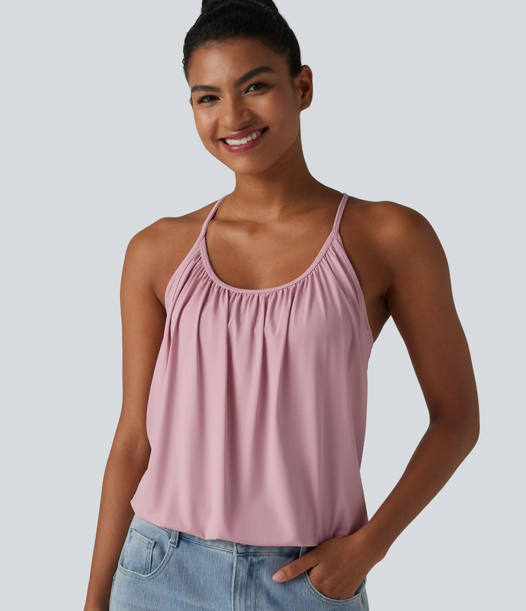 Débardeur décontracté col U froncé 2-en-1 avec brassière intégrée effet frais InstantCool séchage rapide, protection solaire UPF50+