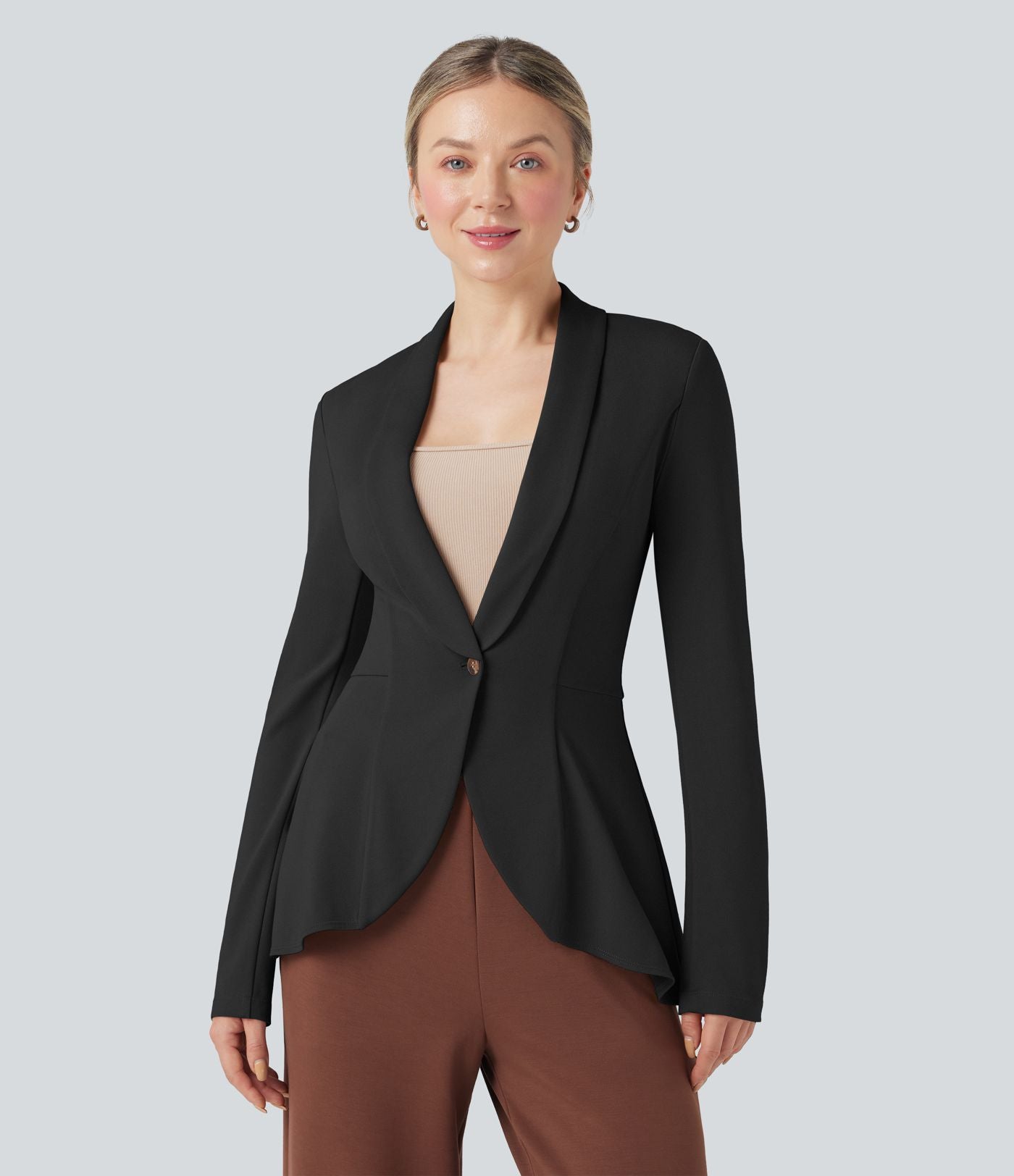 Manteau de travail col châle ourlet à volants à manches longues Halara Flex™