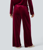 Pantalon détente baggy velours taille haute avec poches