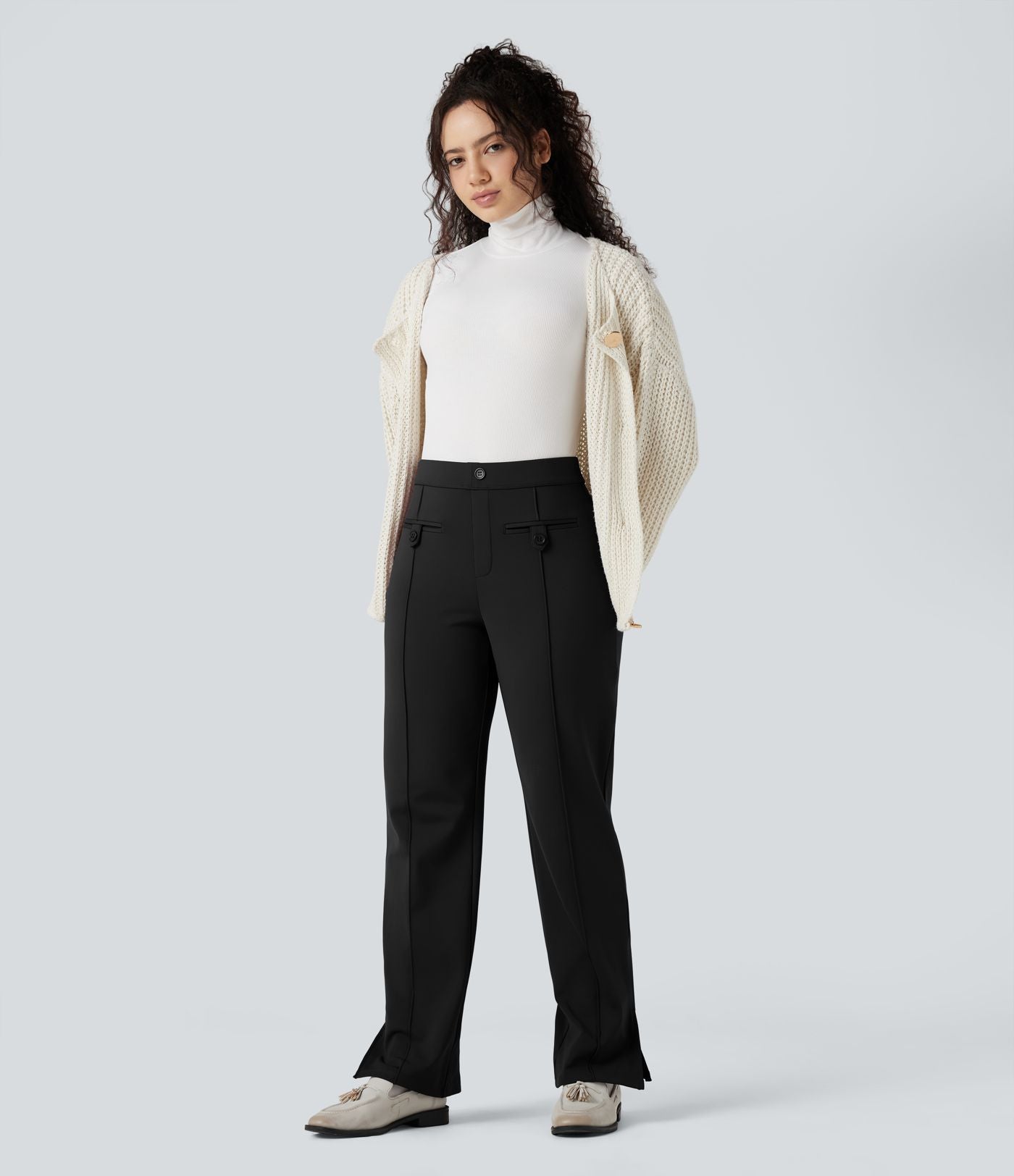 Pantalon tailleur thermique SoftlyZero™ Plush coupe droite ourlet fendu taille mi-haute avec poches