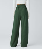 Pantalon velours côtelé de jogging décontracté à taille haute avec poches latérales