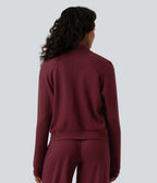 Veste casual côtelée à col montant, manches longues et fermeture zippée avec poches
