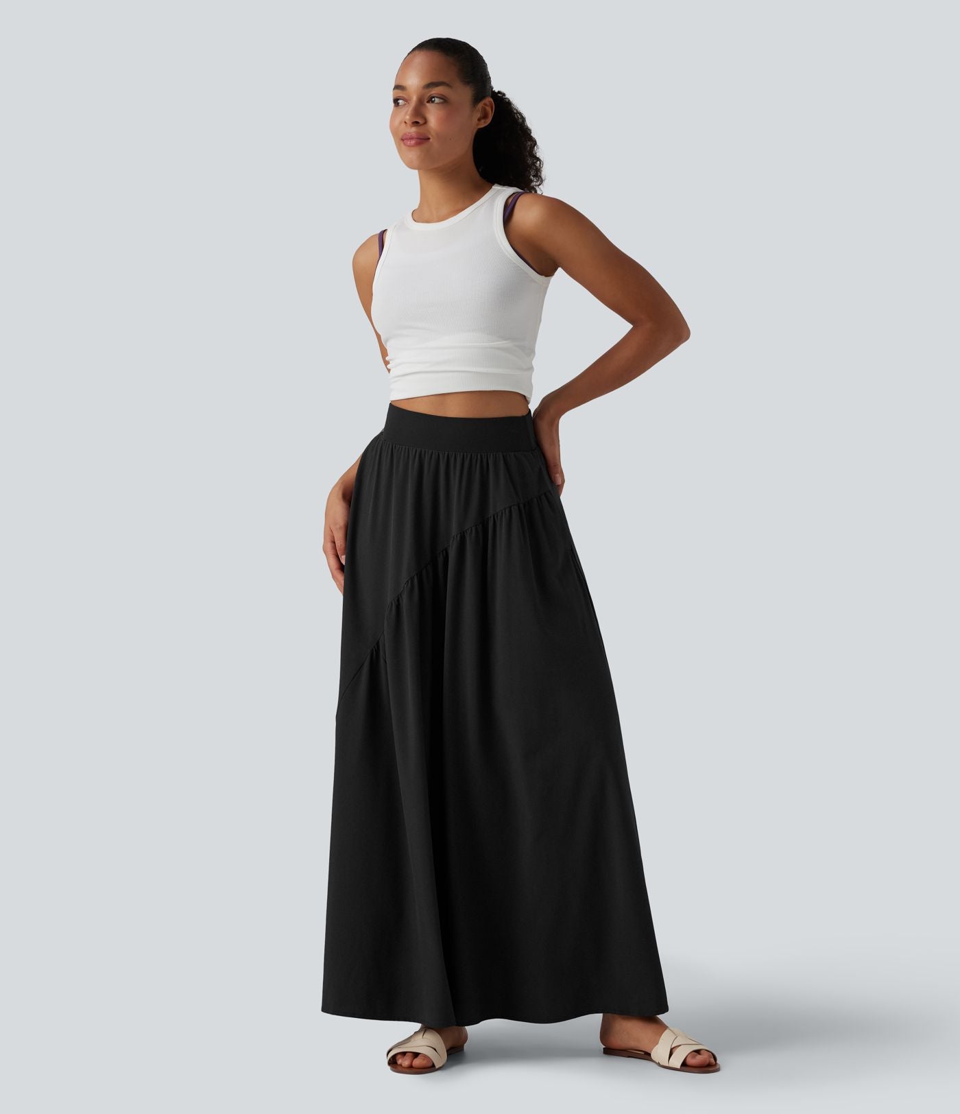 Breezeful™ Jupe maxi décontractée fluide taille haute à séchage rapide avec poches