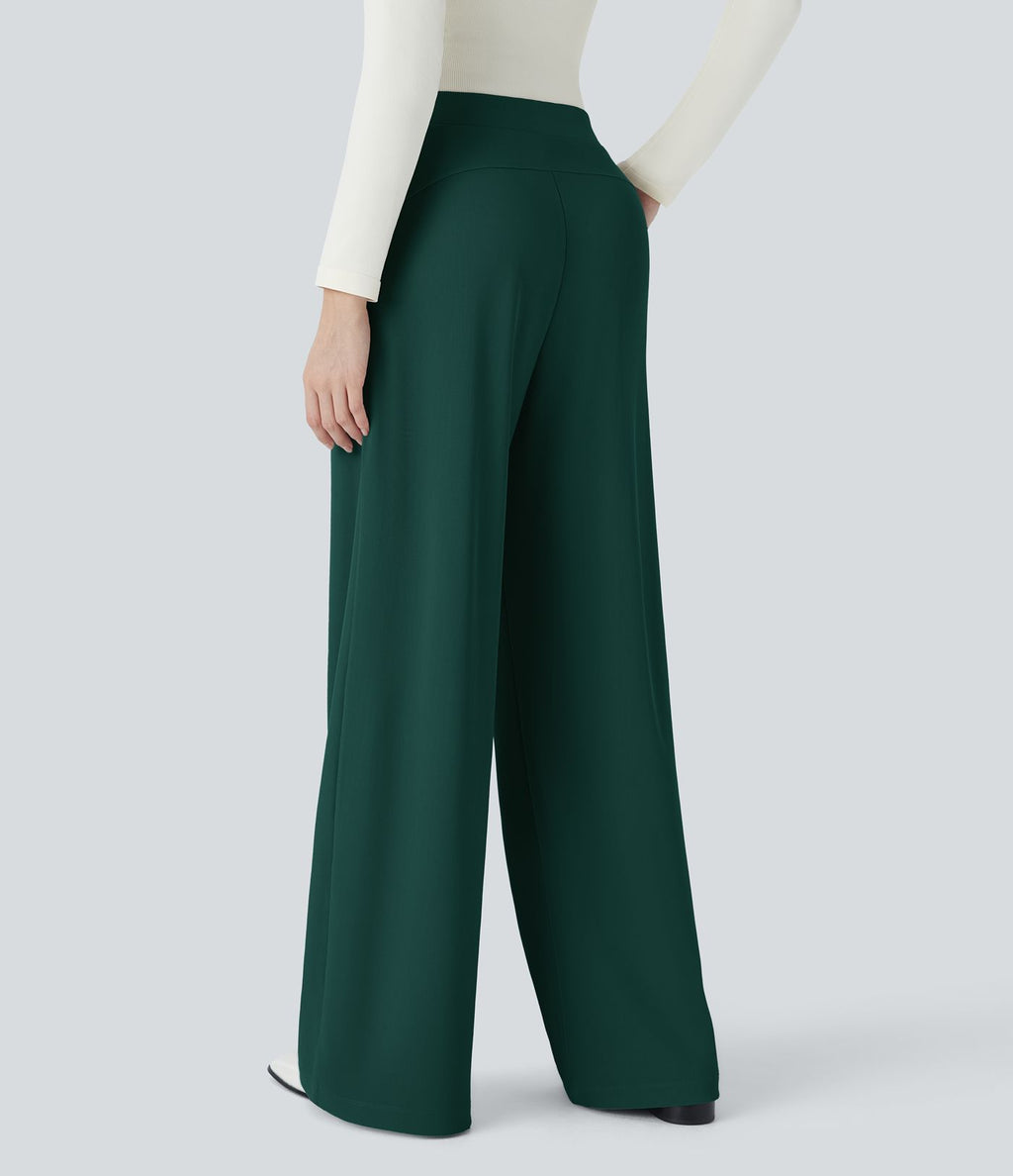 Halara Flex™ Pantalon Tailleur Évasé à Taille Haute Sculptant la Silhouette avec Poches Latérales Micro Waffle