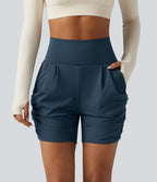 Short de yoga SoftlyZero™ 13 cm Airy effet frais InstantCool taille haute froncé avec poches