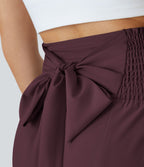 Breezeful™ Pantalon Large Casual Taille Haute Froncé à Nouer Devant et Dos Fluide Séchage Rapide