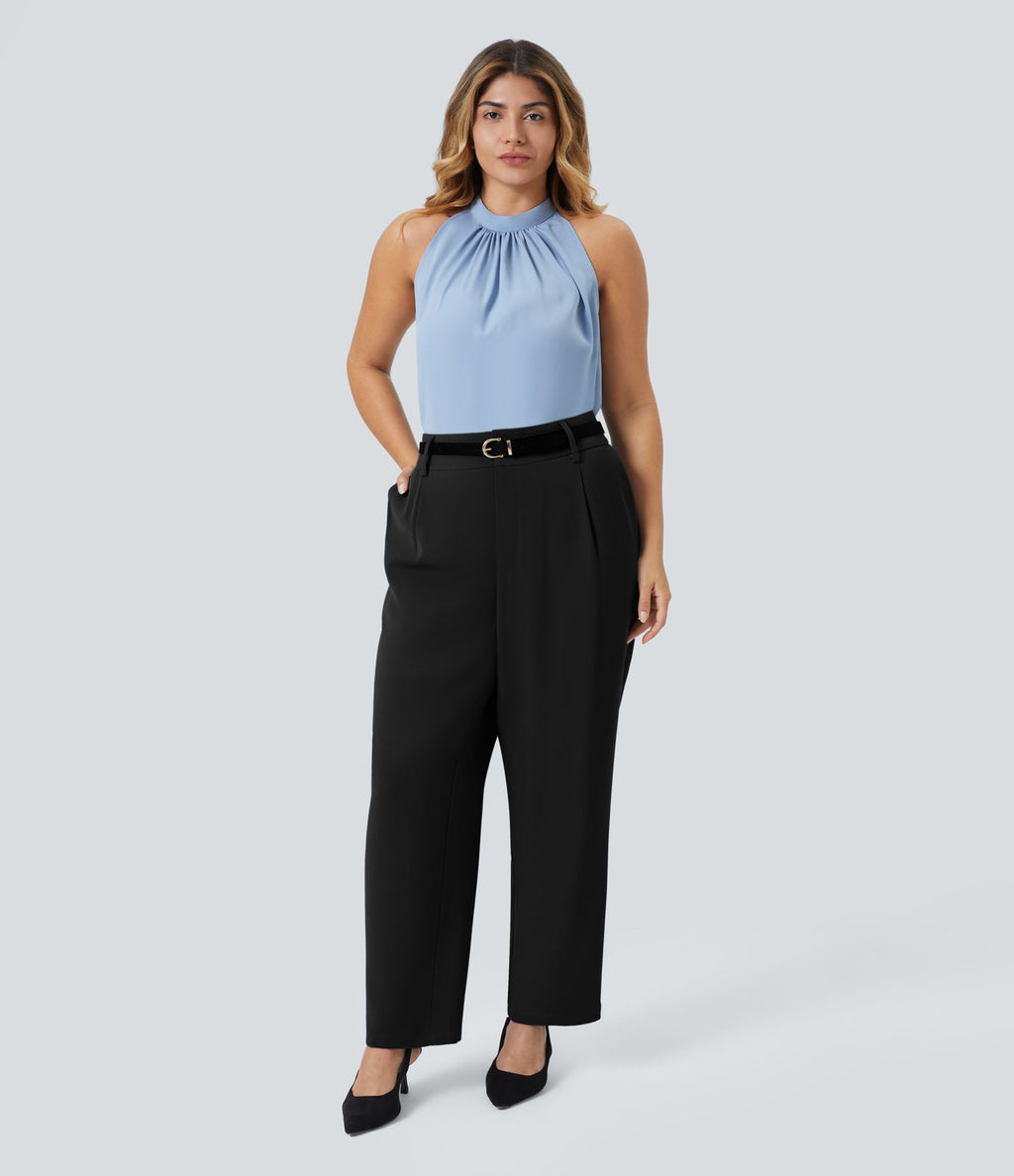 Pantalon de travail grande taille Halara Flex™ fuselé uni, taille haute, avec poches