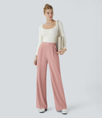 Halara Flex™ Pantalon Tailleur Évasé à Taille Haute Sculptant la Silhouette avec Poches Latérales Micro Waffle