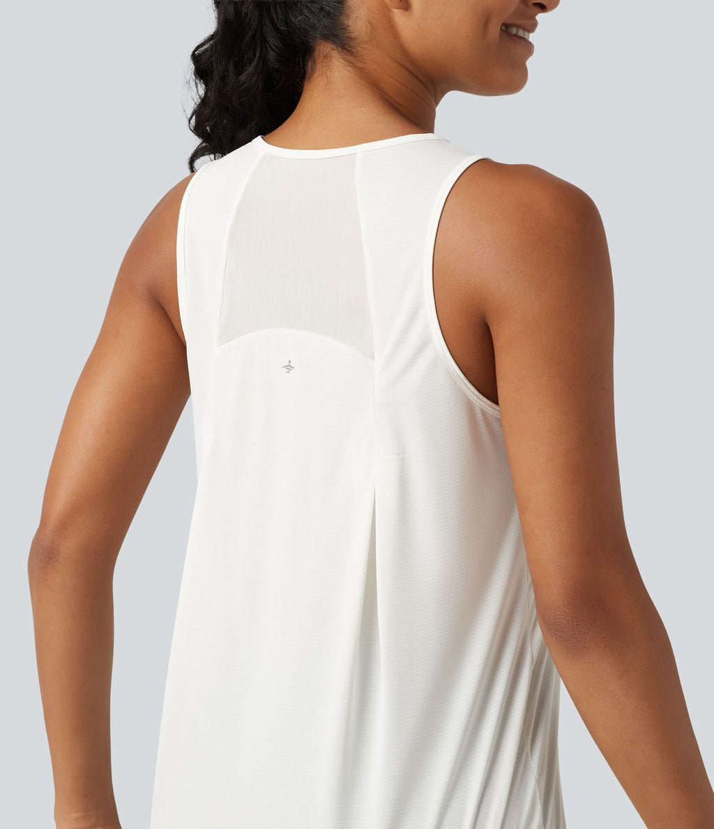 Débardeur de running longueur allongée en mesh contrasté avec ourlet arrondi
