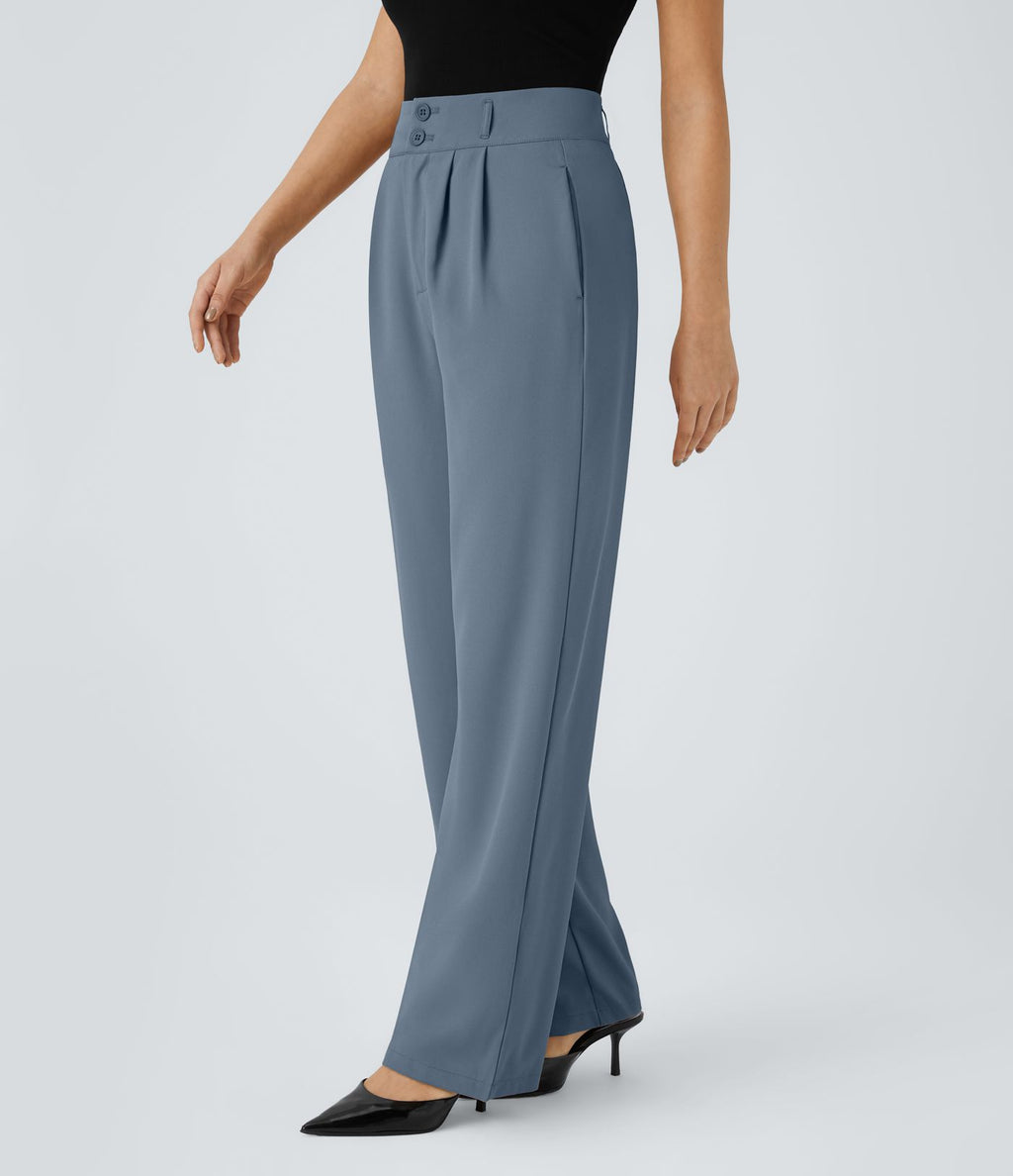 Pantalon de travail Halara Flex™ droit froncé avec poche zippée, taille haute
