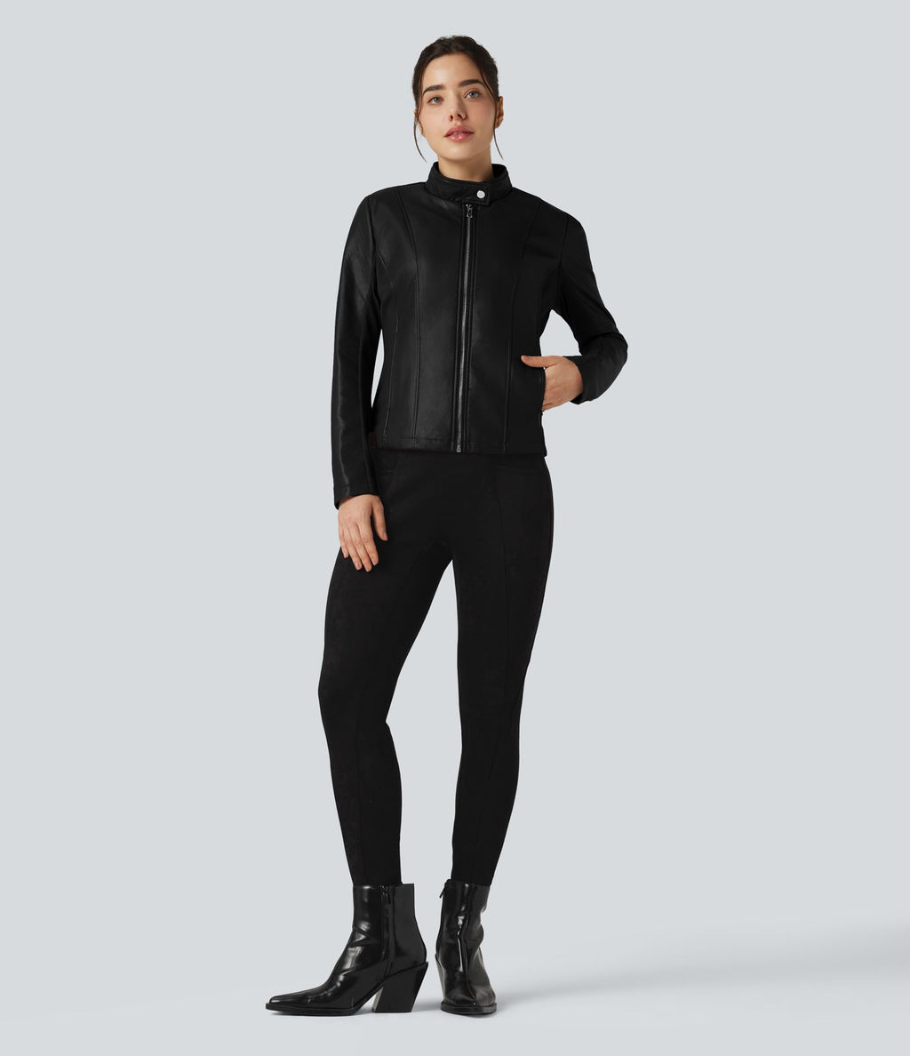 Veste polaire tissu enduit col montant zippée à manches longues avec poches