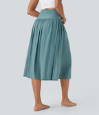 Jupe de danse mi-longue fluide 2-en-1 taille haute, fendue avec poche latérale