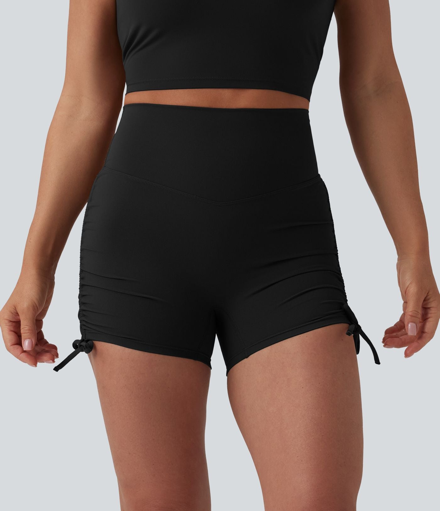 Short cycliste de yoga Halara UltraSculpt™ taille haute froncé lacé 7,5 cm avec poche
