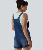 Halara Flex™ Salopette courte en denim encolure carrée ourlet retroussé avec poches