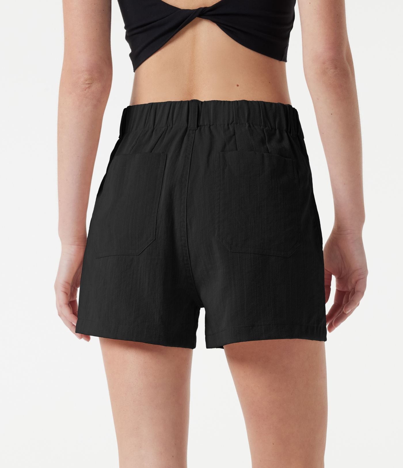 Short casual taille haute toucher lin 7,5 cm avec poches