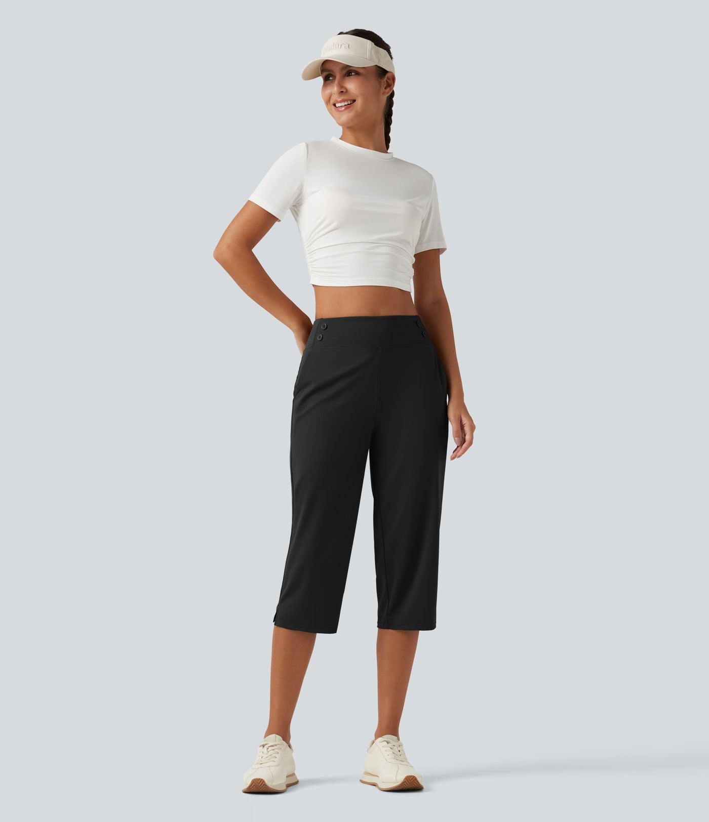 Pantalon de golf capri taille mi-haute avec poches, séchage rapide, protection solaire UPF 40+