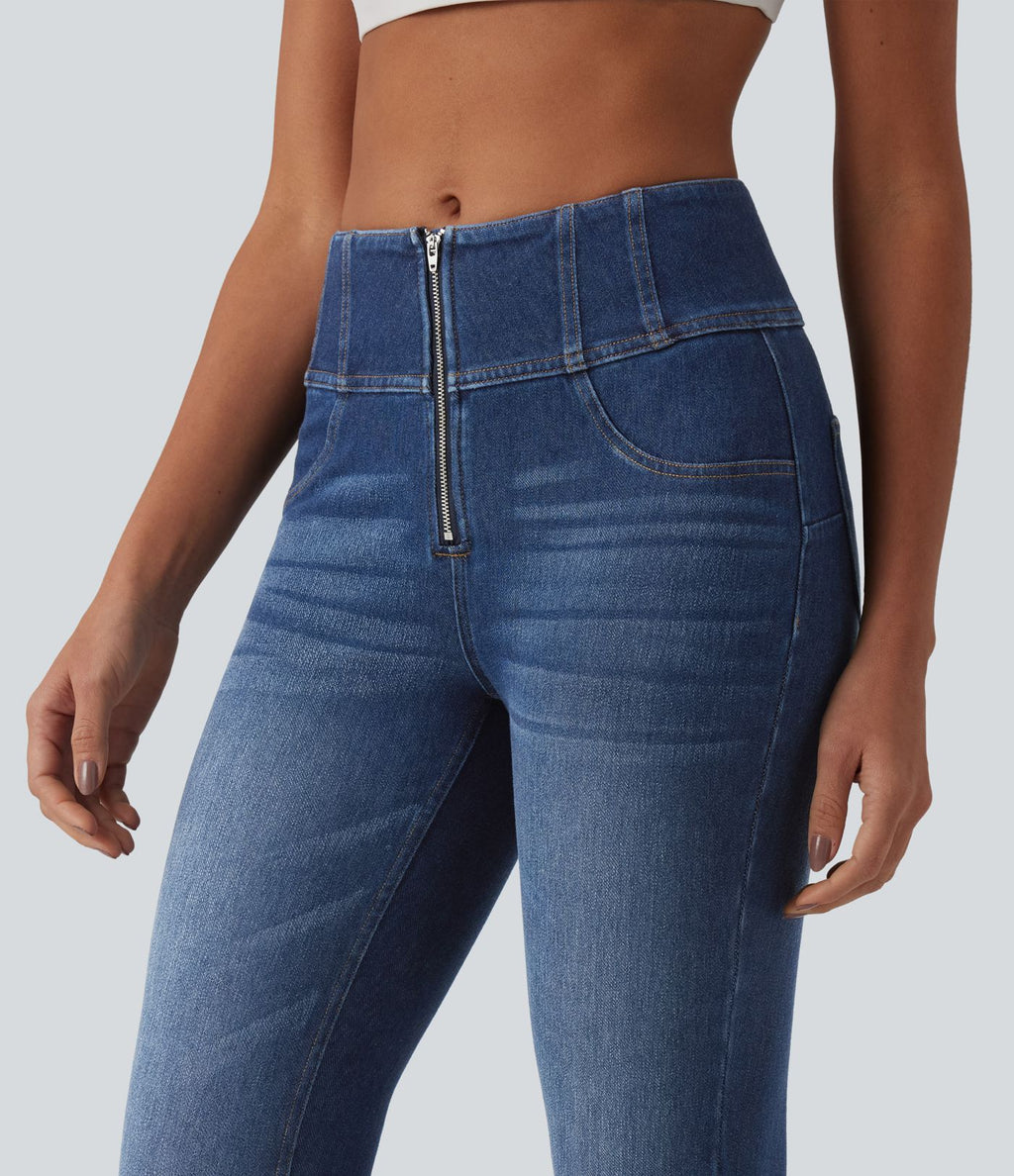 Jean Halara Flex™ skinny décontracté taille mi-haute zippé, effet ventre plat, avec poches
