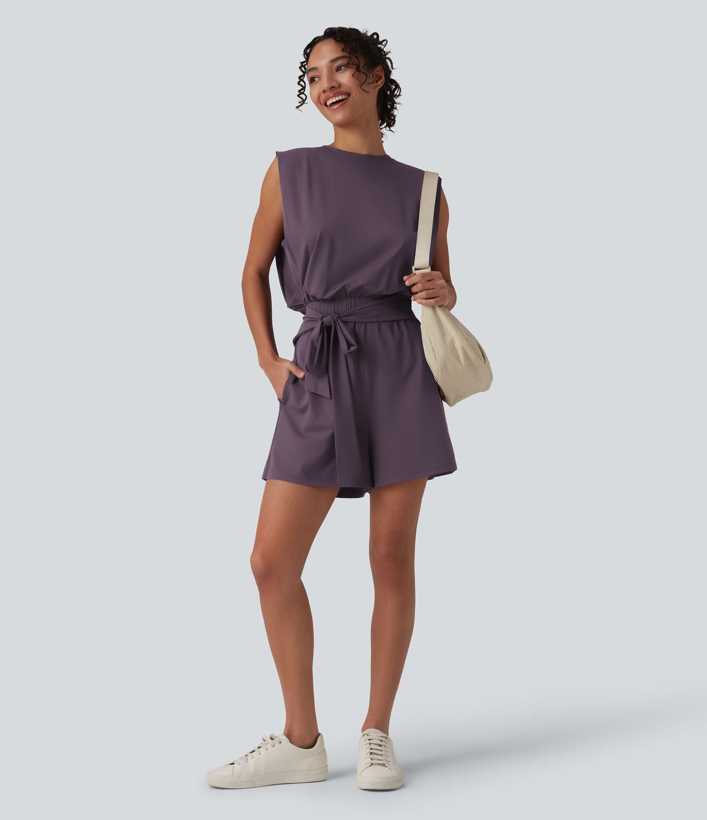 Combishort décontracté col rond sans manches effet frais InstantCool avec nœud frontal et poches, accès facile Easy Peasy, protection solaire UPF50+