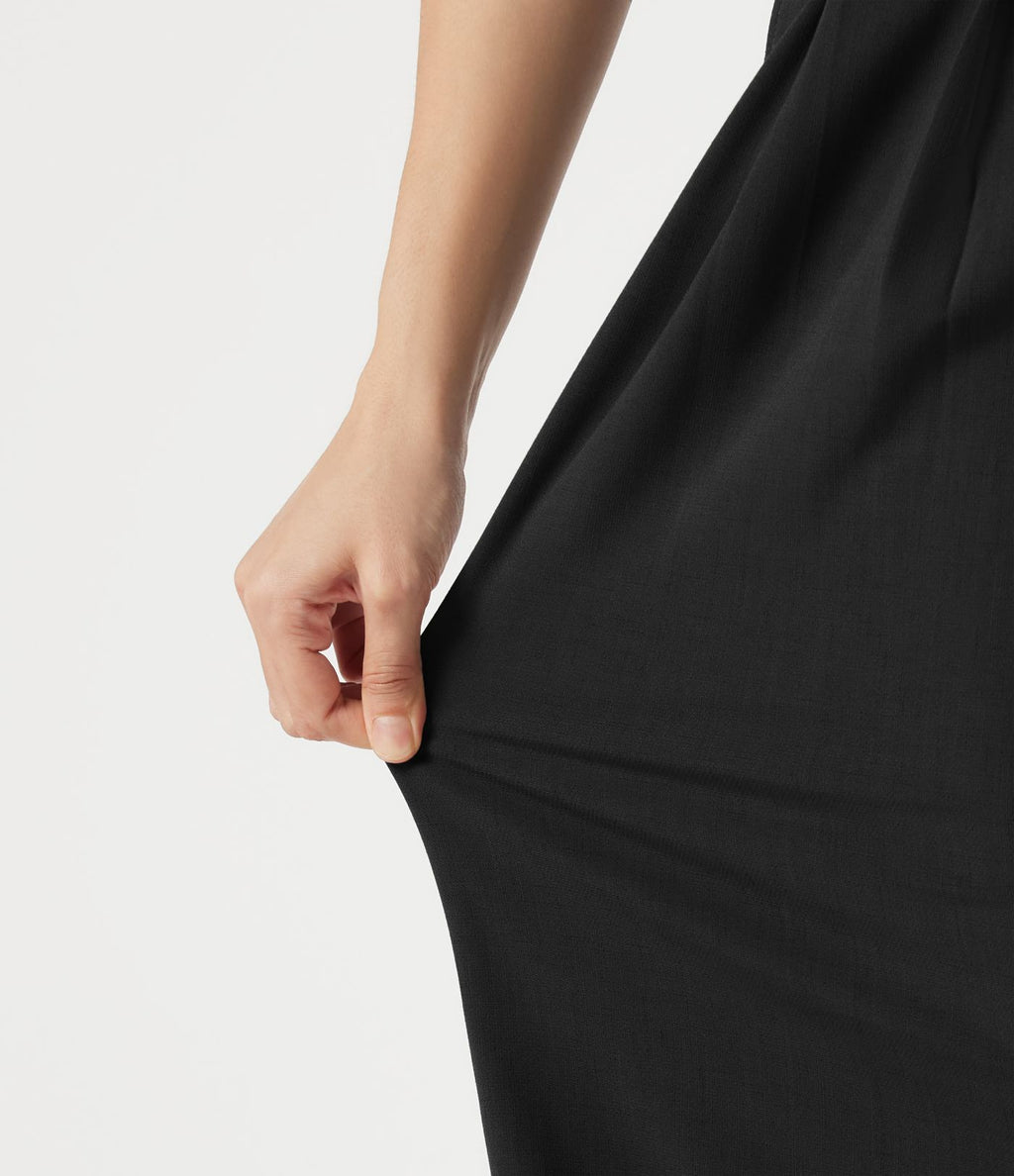 Pantalon casual ample toucher lin taille mi-haute à poches