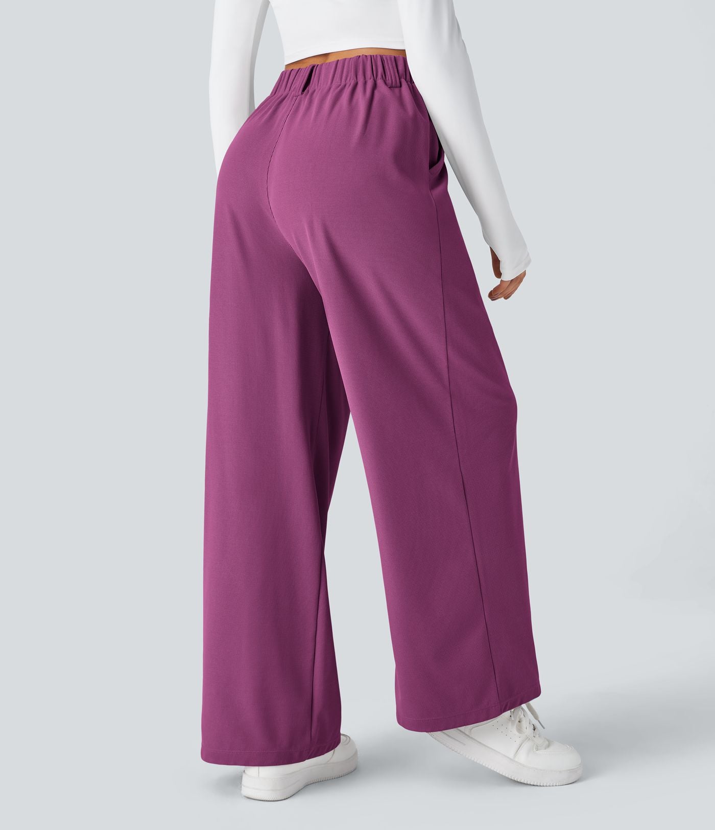 Pantalon Tailleur Large Fluide Halara Flex™ Gaufré Taille Haute Poches Latérales