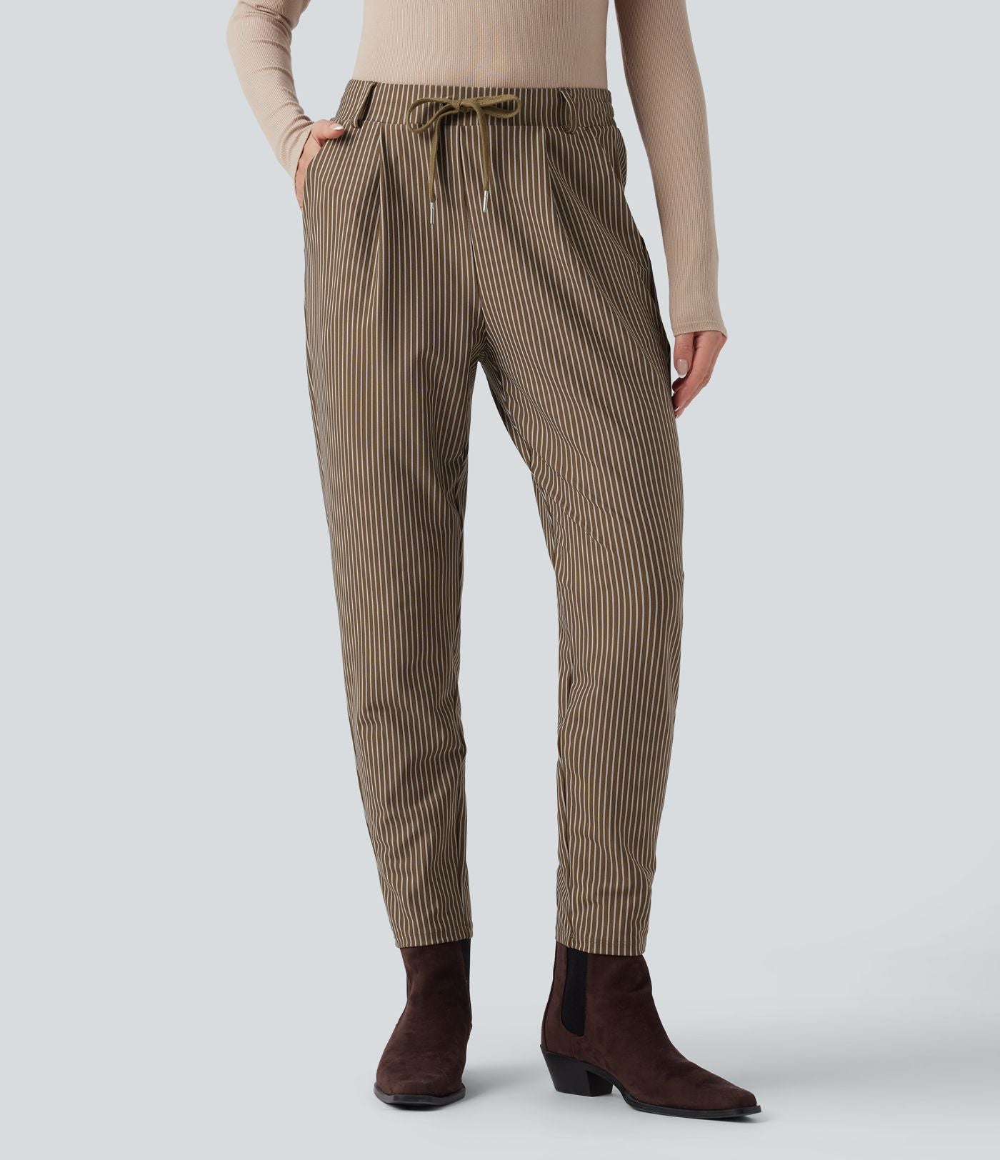 Pantalon Halara Flex™ taille mi-haute à cordon, effet rayé, coupe fuselée avec poches