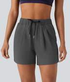 Short de yoga plissé taille haute élastique 12,5 cm avec cordon de serrage et poches