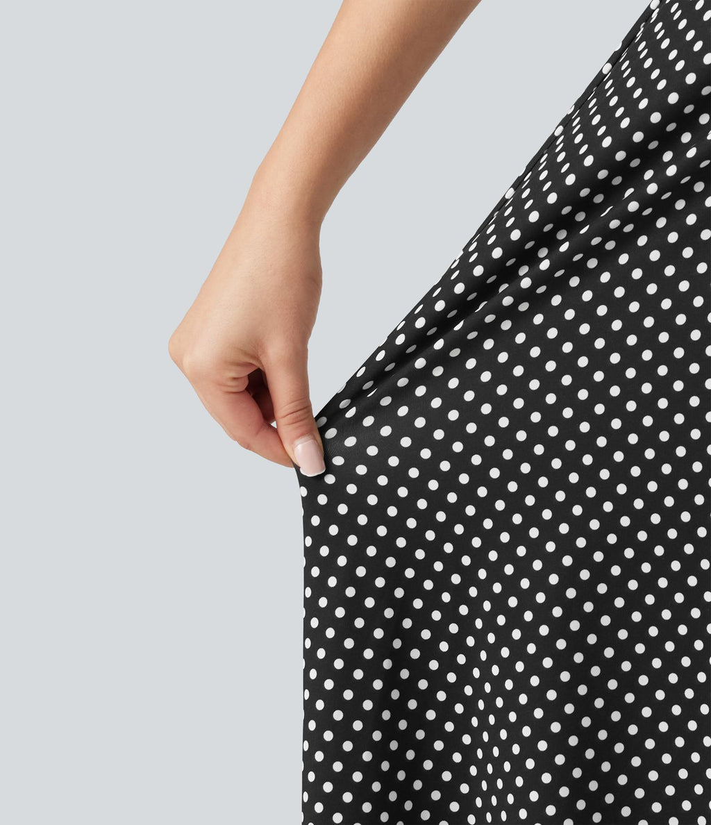 Robe midi fluide à pois à bretelles croisées dos nu col carré sans manches froncée avec soutien-gorge intégré