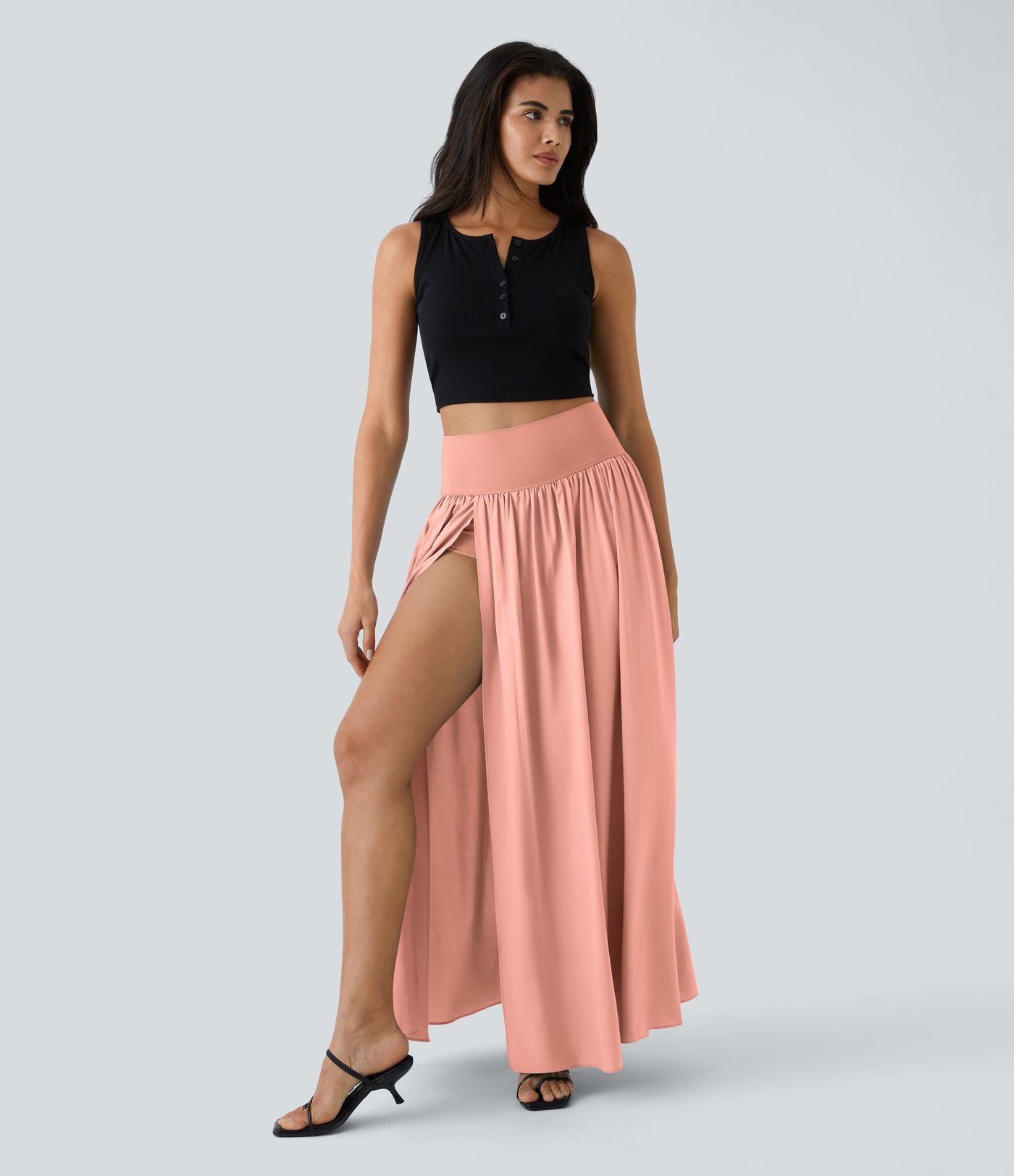 Breezeful™ Jupe Taille Haute Casual Maxi Séchage Rapide Fluide Fente Plissée 2 en 1