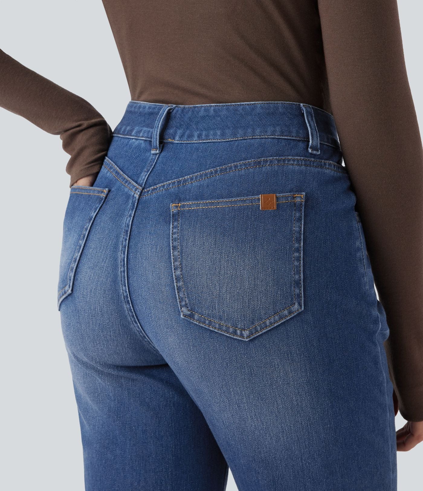 Jean décontracté Halara Flex™ ajusté taille haute ourlet retroussé avec poches
