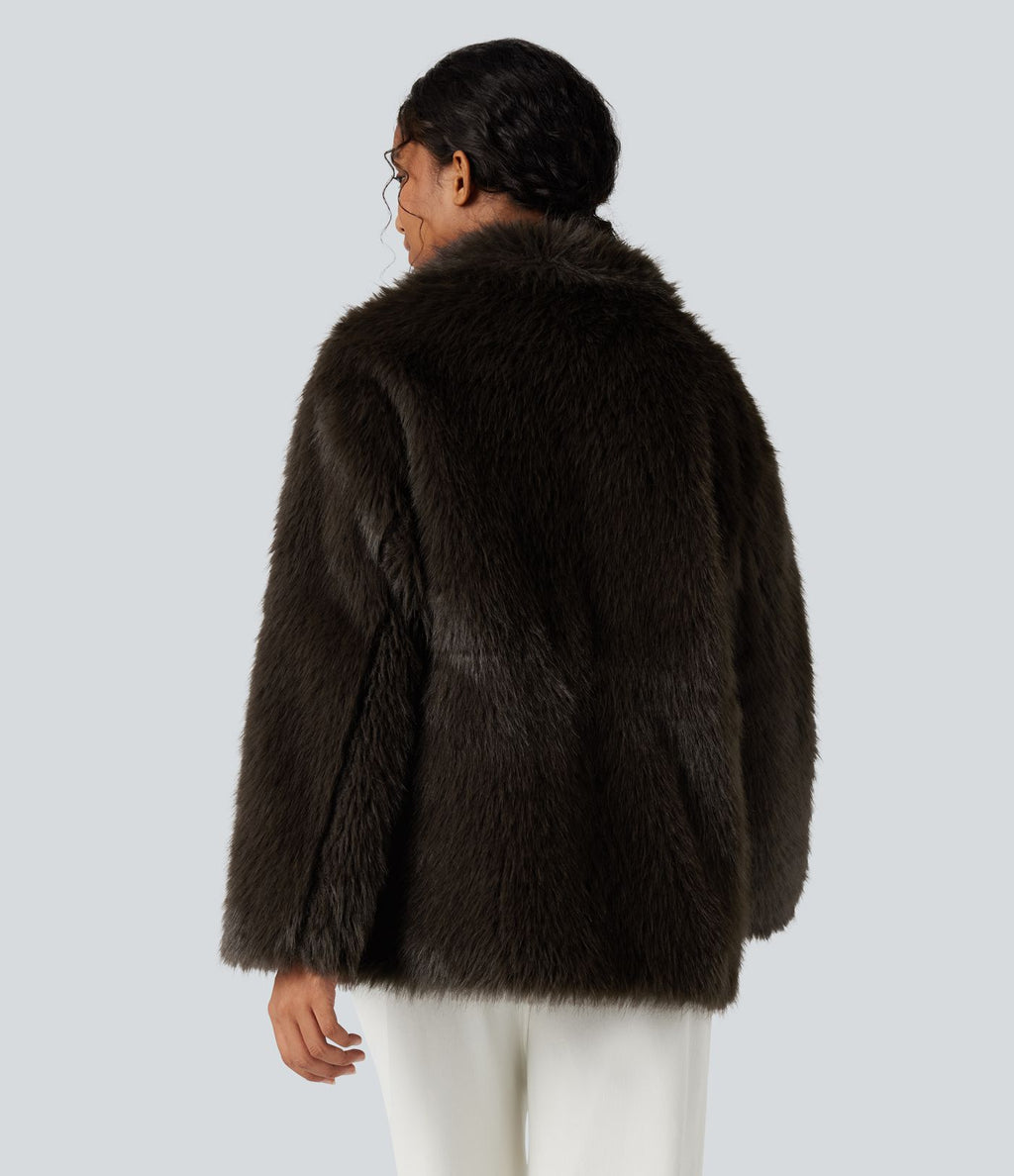 Manteau fausse fourrure col chemise manches longues avec poches
