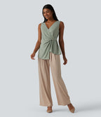 Chemise casual sans manches col V ourlet asymétrique