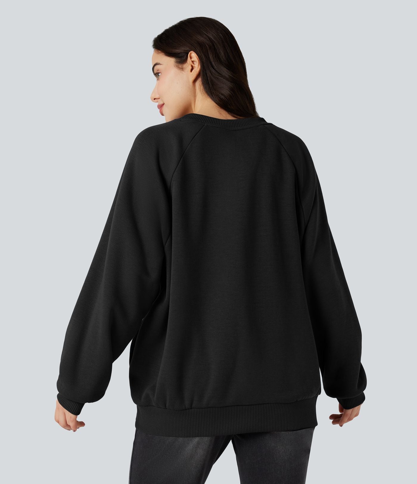 Sweat-shirt polaire oversize col rond manches longues avec poches