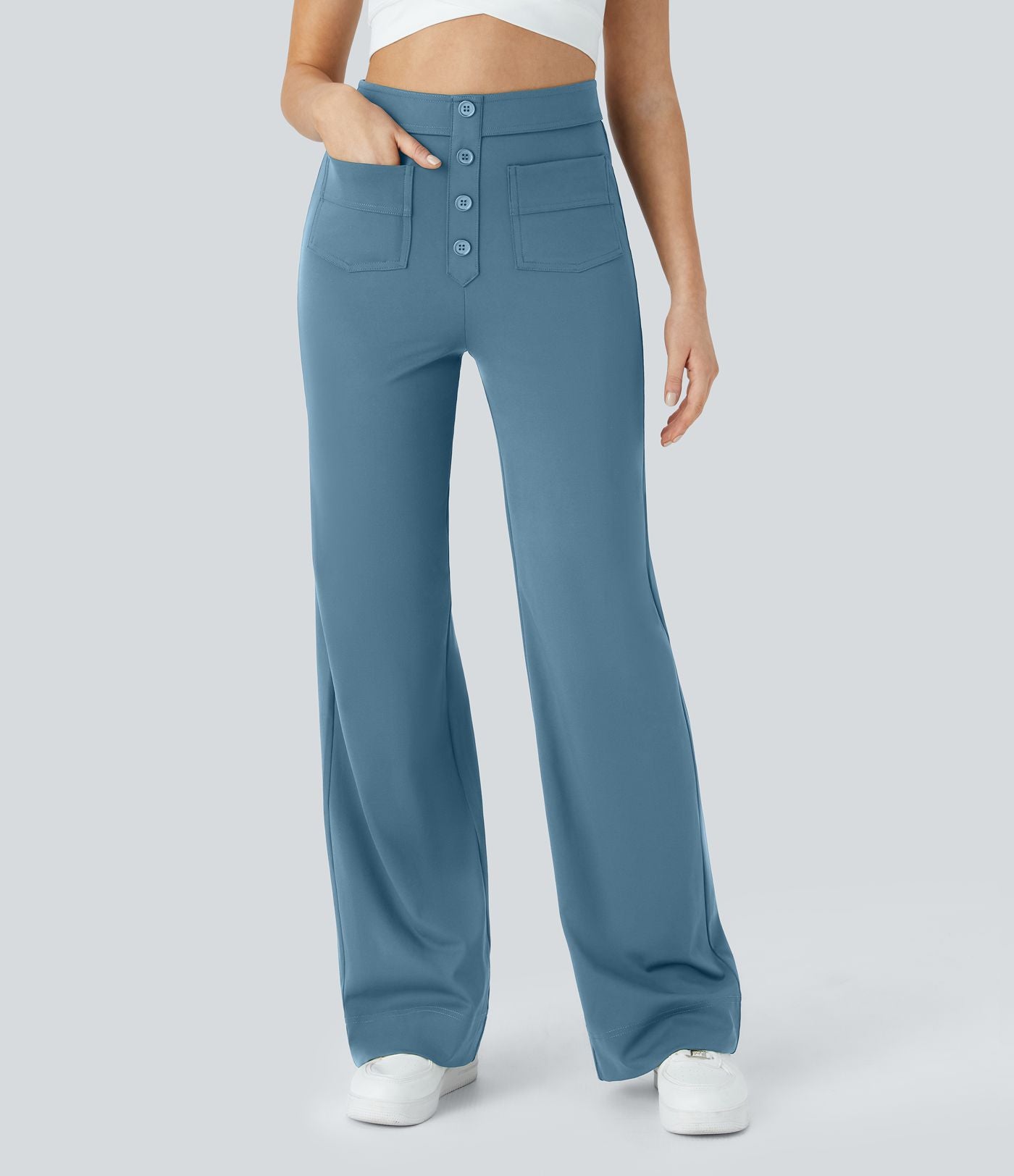 Pantalon taille haute coupe droite DayStretch avec poches