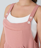 Sangle Réglable Bouton Plusieurs Poches Plissé Gaufré Casual Grande Taille Salopette