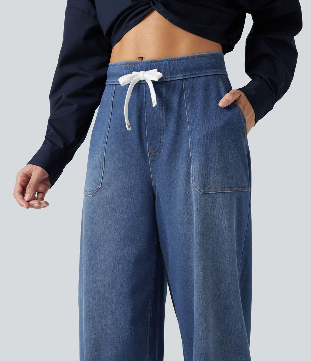 Jean barrel Halara Flex™ taille mi-haute avec cordon de serrage et poches