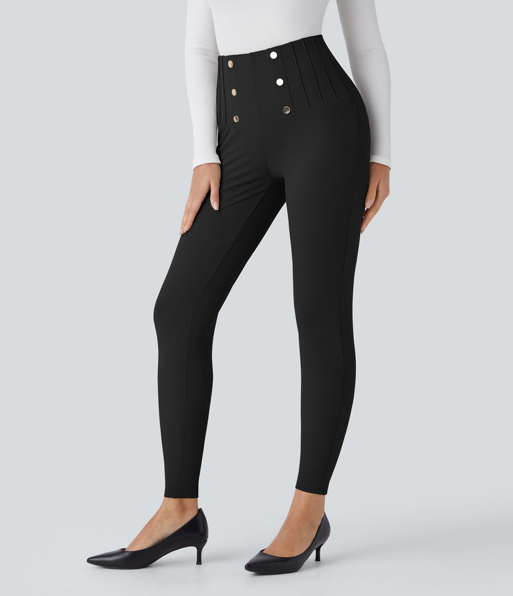 Pantalon tailleur skinny gainant taille haute à chevrons avec poches arrière zippées décoratives
