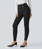 Pantalon tailleur skinny gainant taille haute à chevrons avec poches arrière zippées décoratives