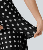 Robe mini casual à pois col rond sans manches ourlet à volants superposés