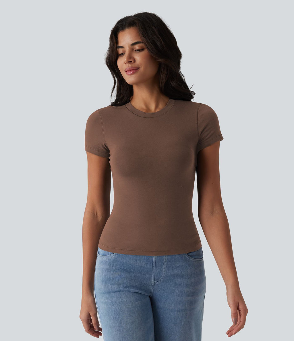 T-shirt Halara décontracté en jersey de coton, manches courtes, col rond