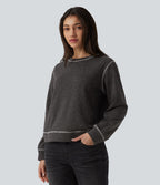 Sweat-shirt casual chiné col rond à manches longues avec surpiqûres
