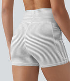 Short cycliste de yoga taille haute à rayures avec cordon de serrage 7,5 cm et poches